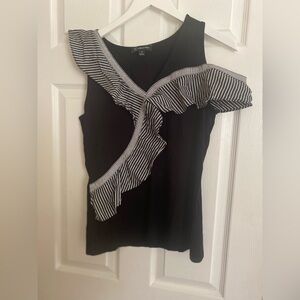 INC International Concepts Black and White Asymmetrical Ruffled Tank Top M